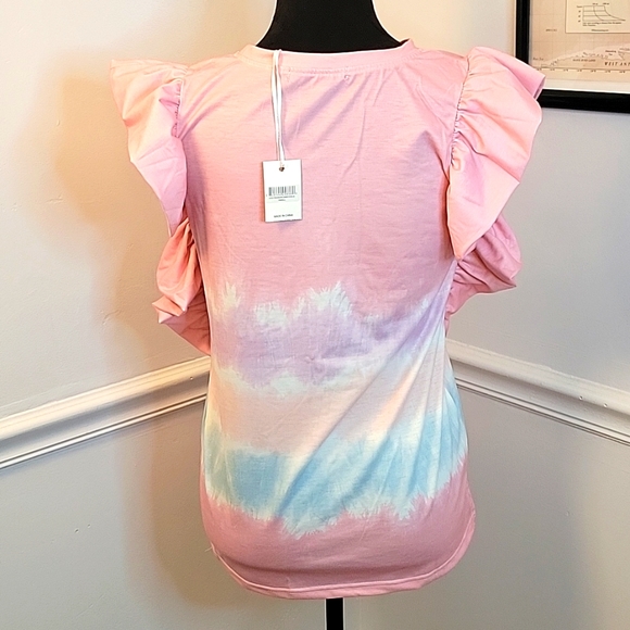 Simply Southern‎ Pink Ruffle Tie dye shirt - Picture 3 of 3